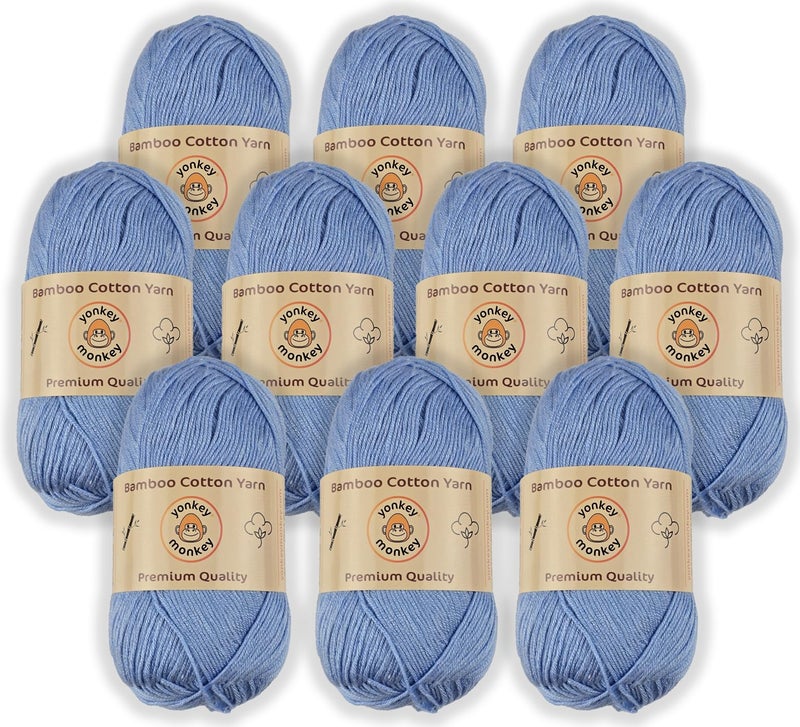 Yonkey Monkey 10-Pack of Yonkey Monkey 500 Grams Yarn - 70% Rayon derived from Bamboo, 30% Cotton - Imported - Light Blue 9001 - Image 1